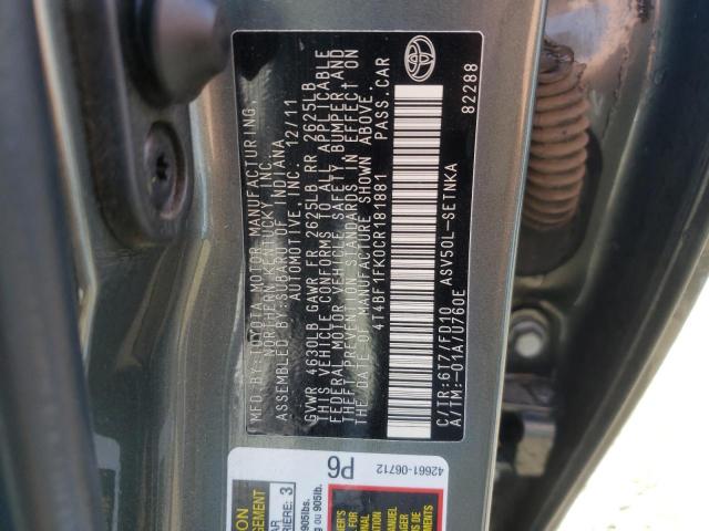 TOYOTA CAMRY BASE 2012 with VIN 4T4BF1FK0CR181881 - Photo from auction