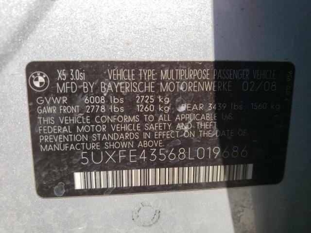 Photo 10 from auction – 2008 BMW X5 3.0I with VIN 5UXFE43568L019686
