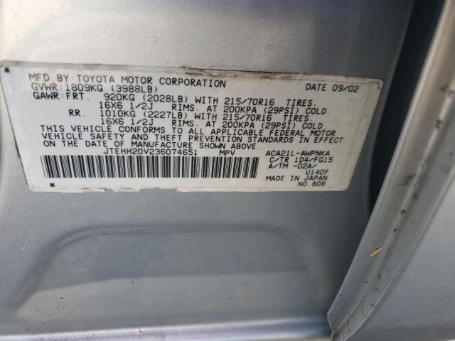 TOYOTA RAV4 2003 with VIN JTEHH20V236074651 - Photo from auction