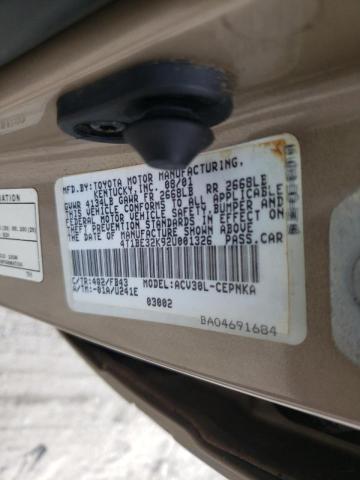 Photo 10 from auction – 2002 TOYOTA CAMRY with VIN 4T1BE32K92U001326