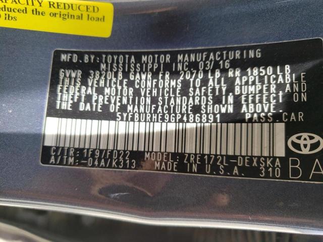 Photo 10 from auction – 2016 TOYOTA COROLLA L with VIN 5YFBURHE9GP486891