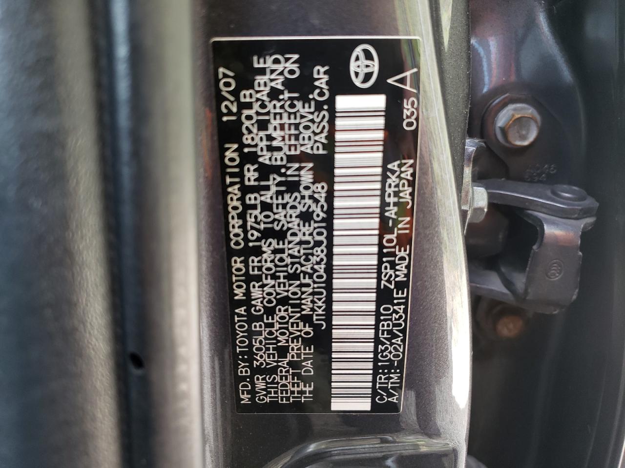 Photo 10 from auction – 2008 TOYOTA SCION XD with VIN JTKKU10438J019548