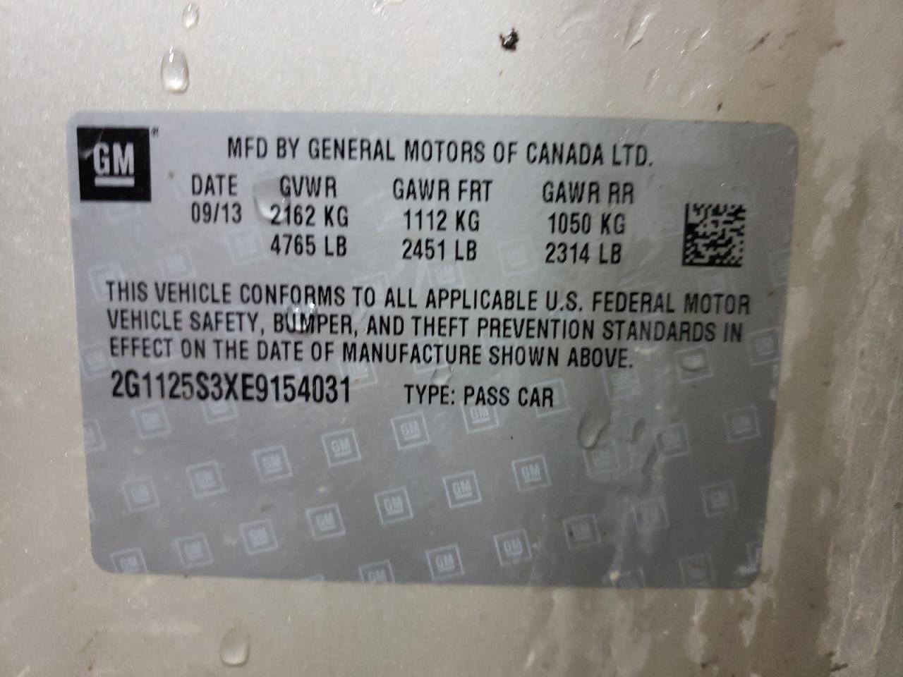 Photo 10 from auction – 2014 CHEVROLET IMPALA LT with VIN 2G1125S3XE9154031