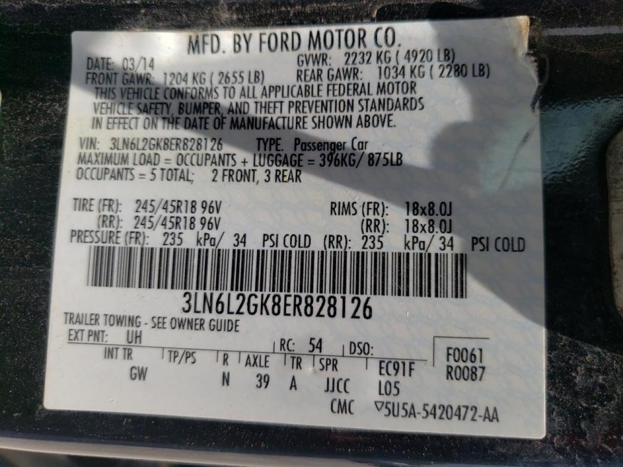 Photo 10 from auction – 2014 LINCOLN MKZ with VIN 3LN6L2GK8ER828126