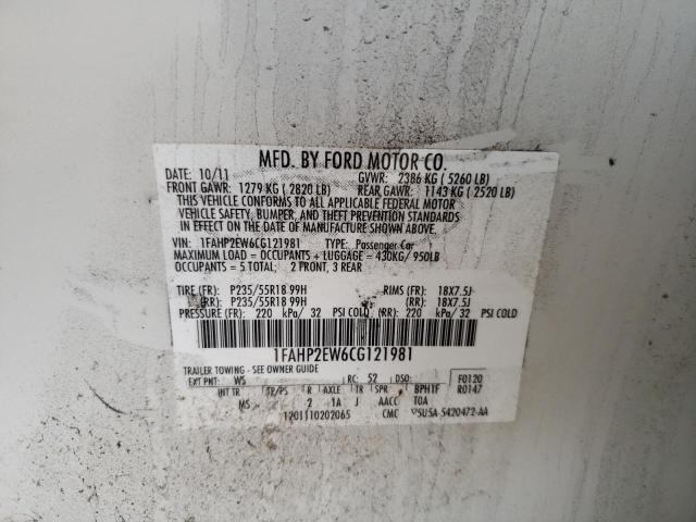 Photo 10 from auction – 2012 FORD TAURUS SEL with VIN 1FAHP2EW6CG121981