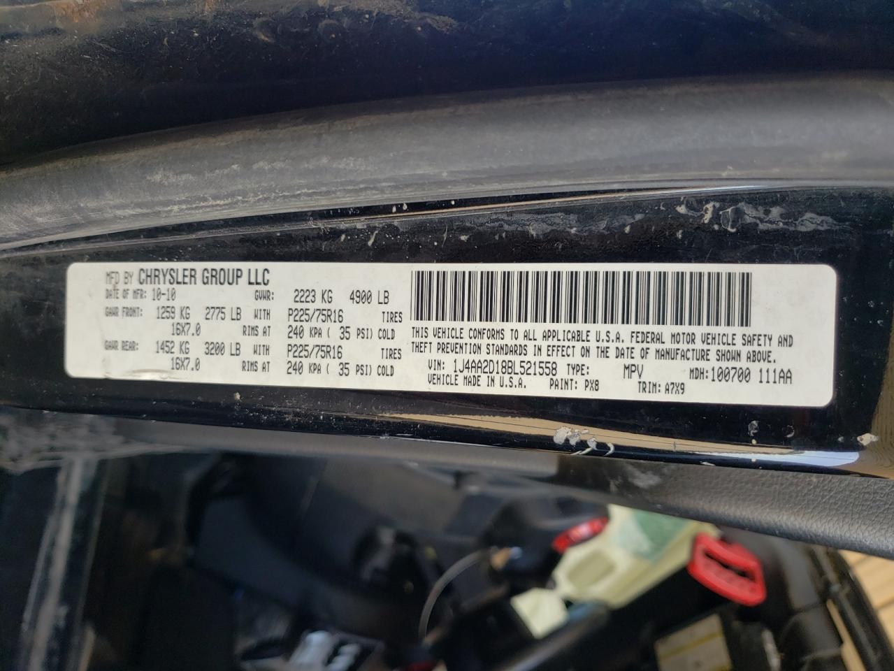Photo 10 from auction – 2011 JEEP WRANGLER S with VIN 1J4AA2D18BL521558
