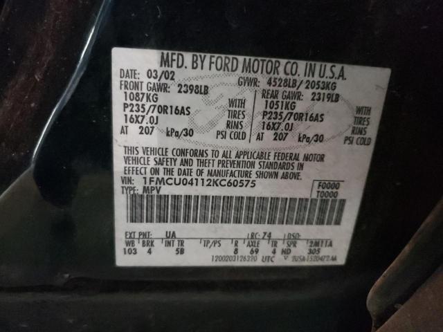 Photo 10 from auction – 2002 FORD ESCAPE XLT with VIN 1FMCU04112KC60575