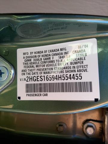 Photo 10 from auction – 2004 HONDA CIVIC LX with VIN 2HGES16594H554455