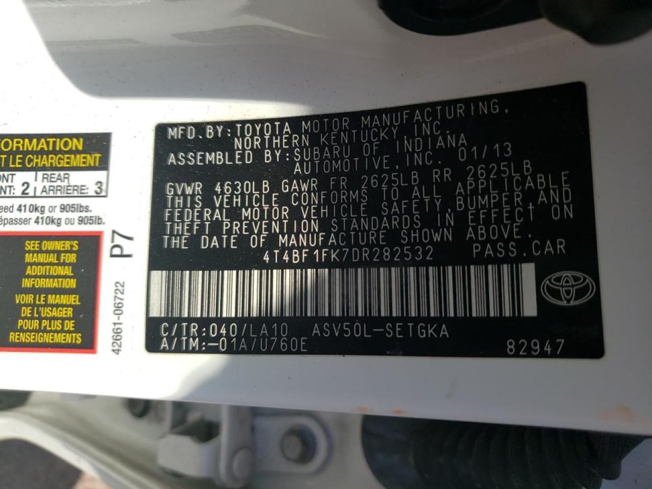 Photo 10 from auction – 2013 TOYOTA CAMRY L with VIN 4T4BF1FK7DR282532