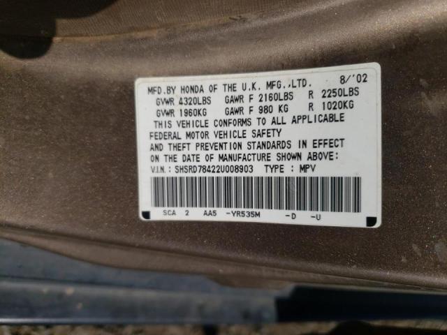 Photo 10 from auction – 2002 HONDA CR-V LX with VIN SHSRD78422U008903