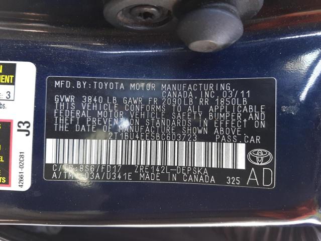 Photo 10 from auction – 2011 TOYOTA COROLLA BA with VIN 2T1BU4EE5BC603723