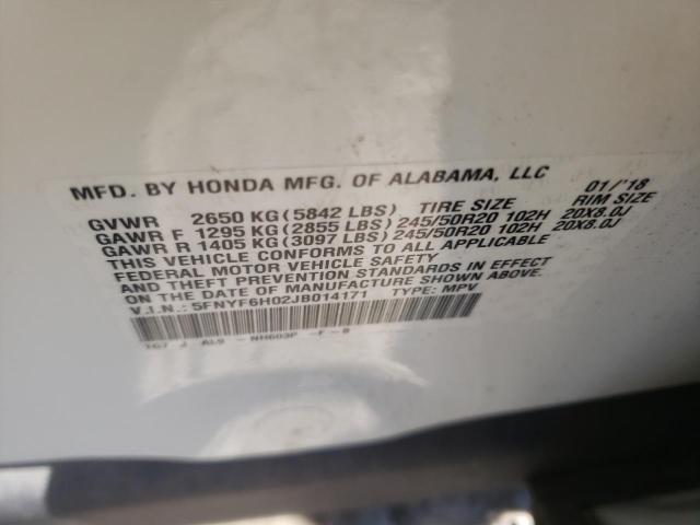 Photo 10 from auction – 2018 HONDA PILOT ELIT with VIN 5FNYF6H02JB014171