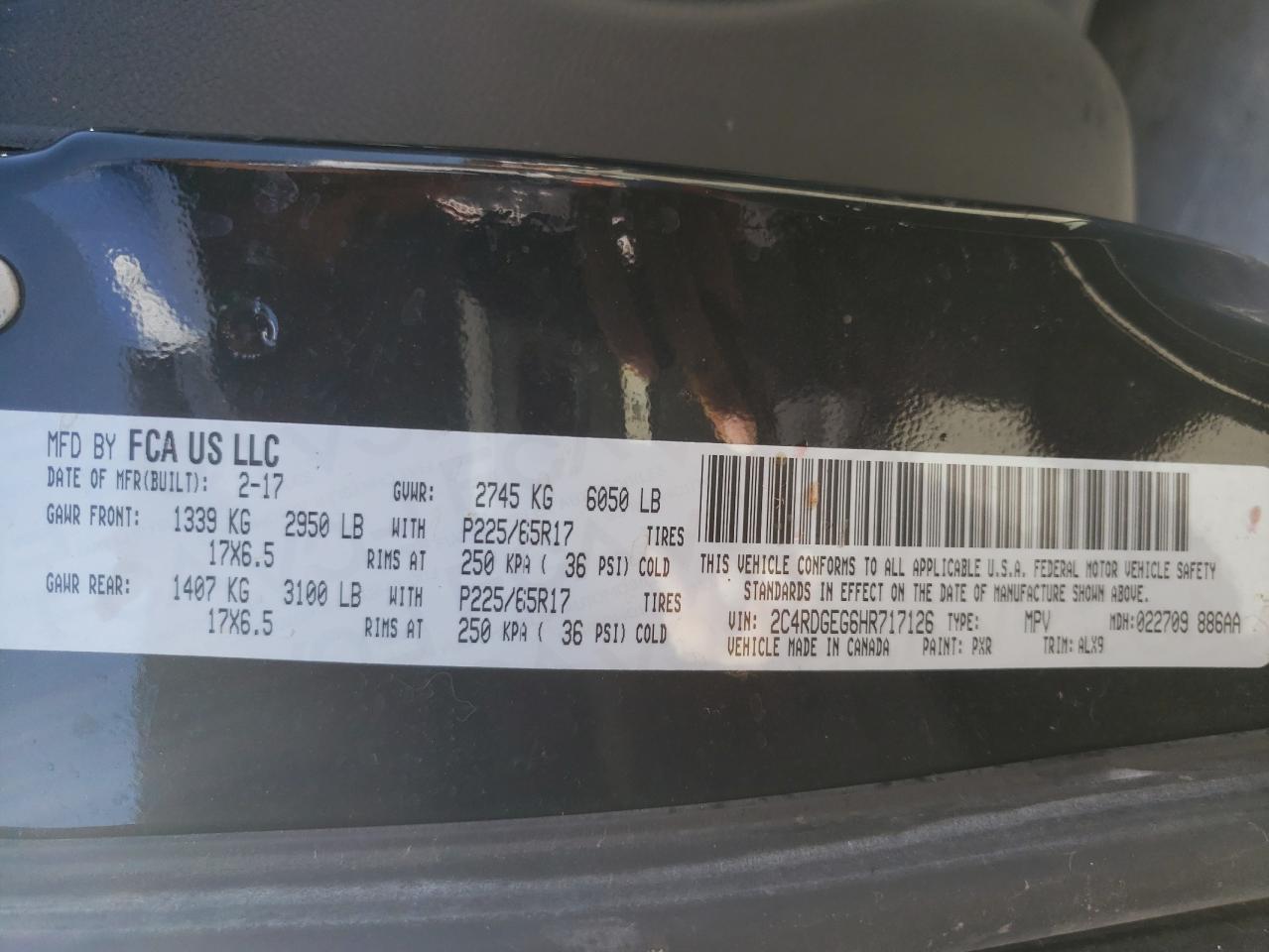 Photo 10 from auction – 2017 DODGE GRAND CARA with VIN 2C4RDGEG6HR717126
