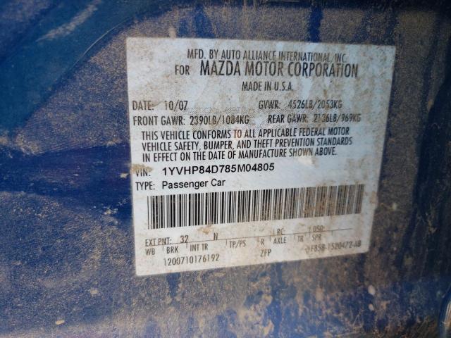 Photo 10 from auction – 2008 MAZDA 6 S with VIN 1YVHP84D785M04805