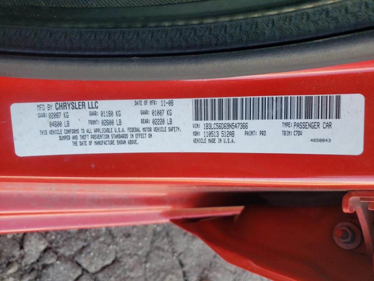 Photo 10 from auction – 2009 DODGE AVENGER SX with VIN 1B3LC56D69N547366