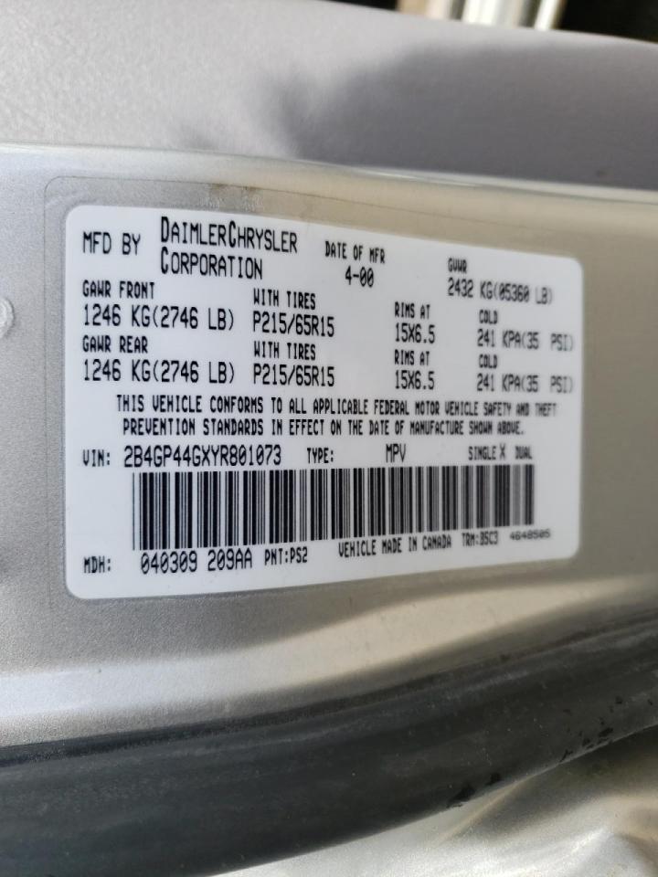 Photo 10 from auction – 2000 DODGE CARAVAN with VIN 2B4GP44GXYR801073