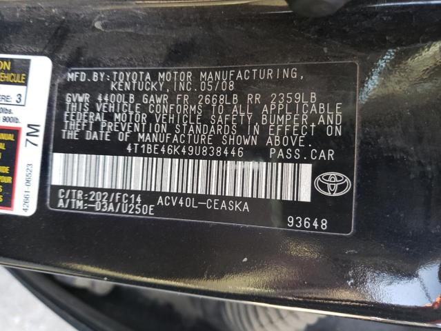 Photo 10 from auction – 2009 TOYOTA CAMRY BASE with VIN 4T1BE46K49U838446