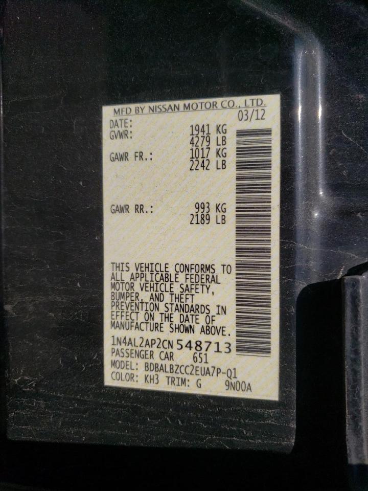Photo 10 from auction – 2012 NISSAN ALTIMA BAS with VIN 1N4AL2AP2CN548713