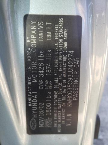 HYUNDAI ACCENT GL 2003 with VIN KMHCG35C93U242274 - Photo from auction