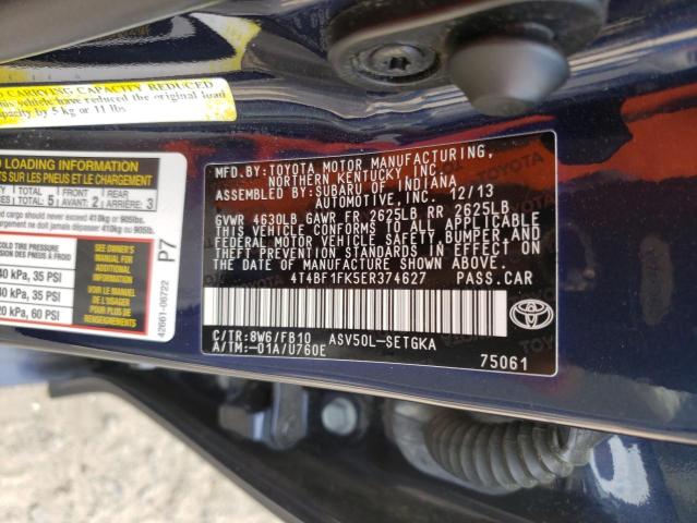 TOYOTA CAMRY L 2014 with VIN 4T4BF1FK5ER374627 - Photo from auction