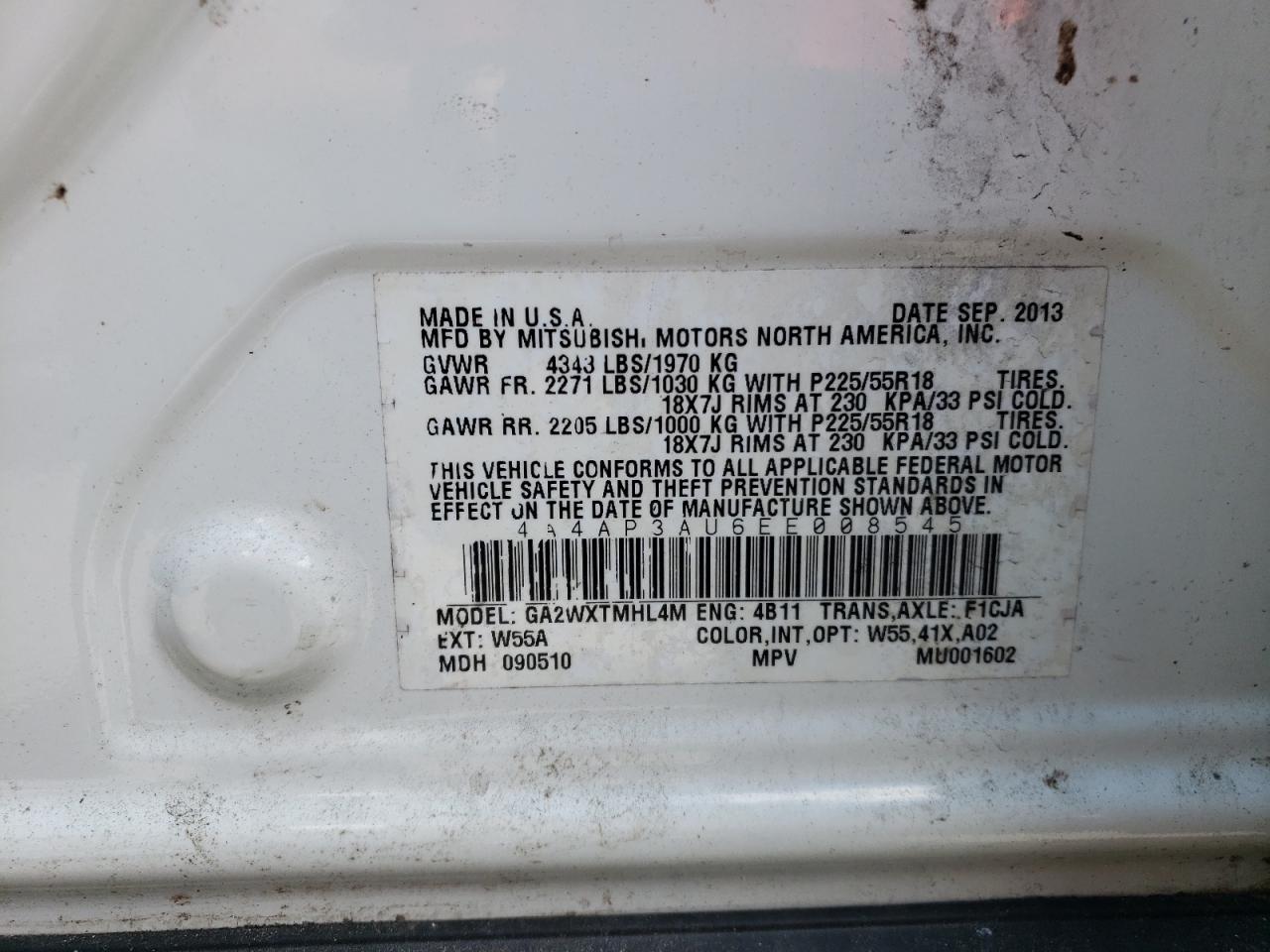 Photo 10 from auction – 2014 MITSUBISHI OUTLANDER with VIN 4A4AP3AU6EE008545