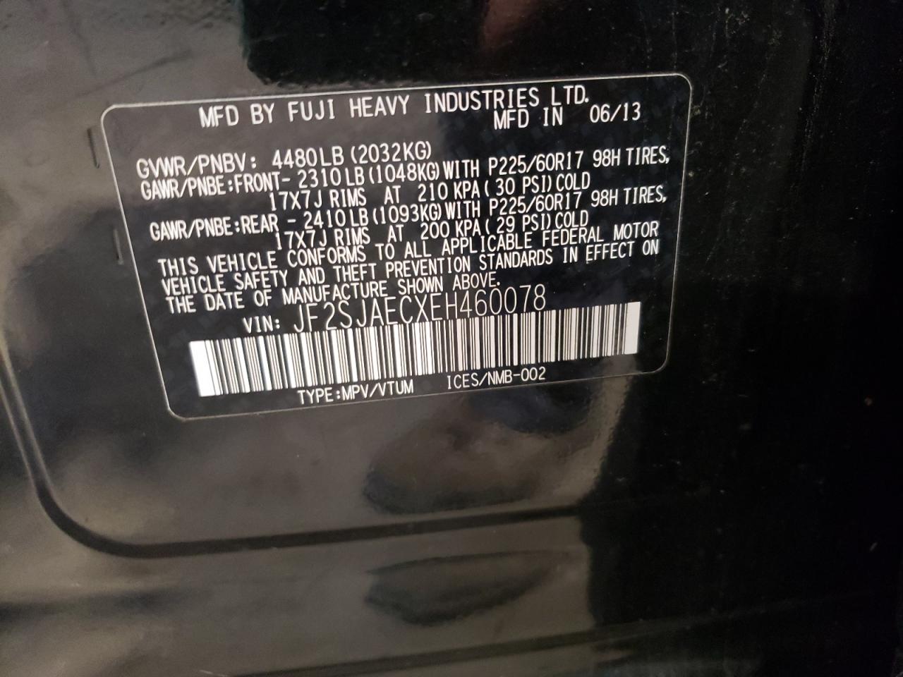 Photo 10 from auction – 2014 SUBARU FORESTER 2 with VIN JF2SJAECXEH460078
