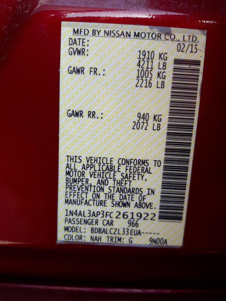Photo 10 from auction – 2015 NISSAN ALTIMA 2.5 with VIN 1N4AL3AP3FC261922
