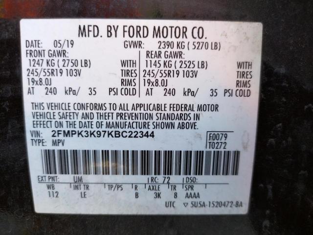 Photo 10 from auction – 2019 FORD EDGE TITAN with VIN 2FMPK3K97KBC22344