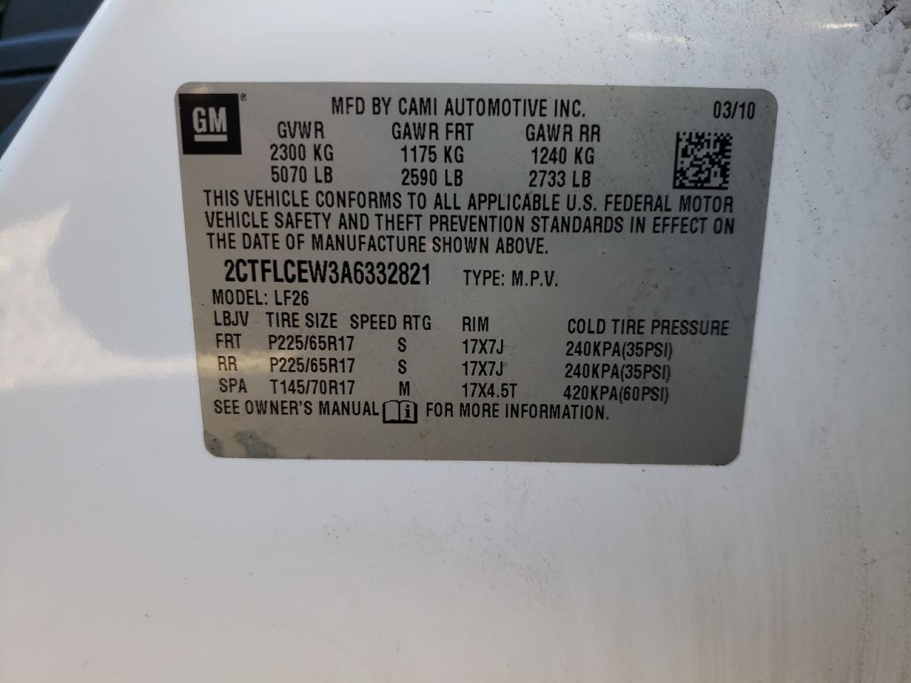 Photo 10 from auction – 2010 GMC TERRAIN SL with VIN 2CTFLCEW3A6332821