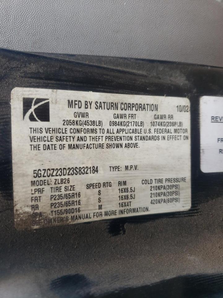 Photo 10 from auction – 2003 SATURN VUE with VIN 5GZCZ23D23S832184