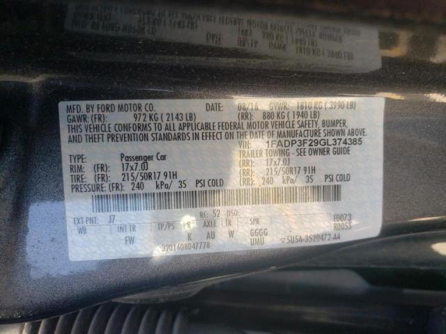 Photo 10 from auction – 2016 FORD FOCUS SE with VIN 1FADP3F29GL374385