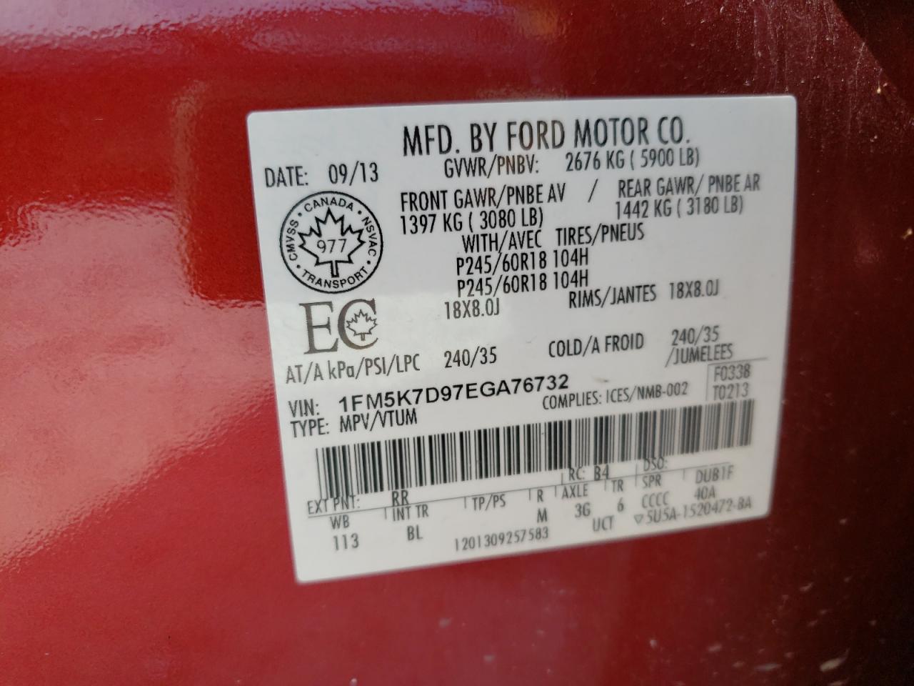 Photo 10 from auction – 2014 FORD EXPLORER X with VIN 1FM5K7D97EGA76732