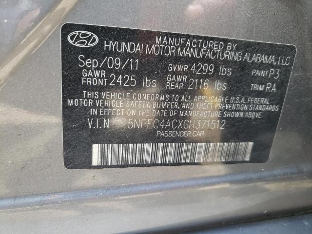 Photo 10 from auction – 2012 HYUNDAI SONATA SE with VIN 5NPEC4ACXCH371512