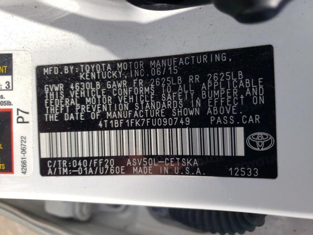 Photo 10 from auction – 2015 TOYOTA CAMRY LE with VIN 4T1BF1FK7FU090749