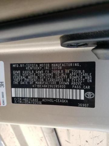 Photo 10 from auction – 2009 TOYOTA CAMRY BASE with VIN 4T1BE46K29U285800
