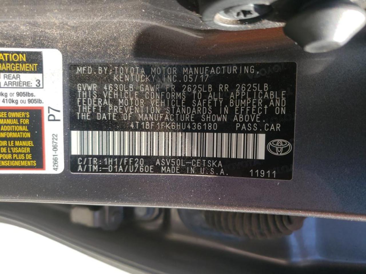 Photo 10 from auction – 2017 TOYOTA CAMRY LE with VIN 4T1BF1FK6HU436180