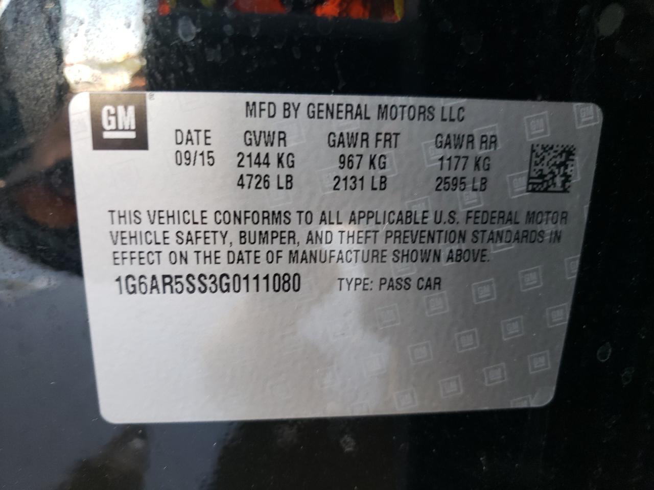 Photo 10 from auction – 2016 CADILLAC CTS LUXURY with VIN 1G6AR5SS3G0111080