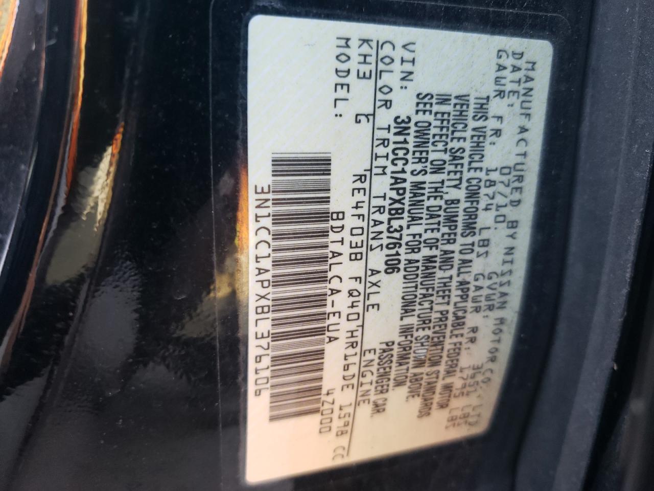 Photo 10 from auction – 2011 NISSAN VERSA S with VIN 3N1CC1APXBL376106