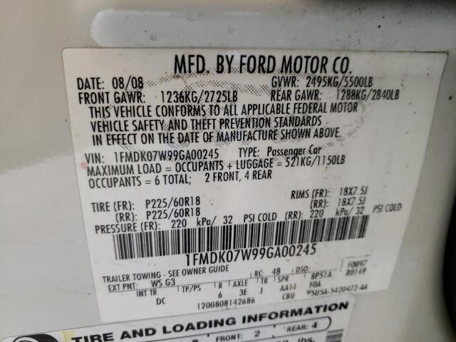 FORD TAURUS X E 2009 with VIN 1FMDK07W99GA00245 - Photo from auction