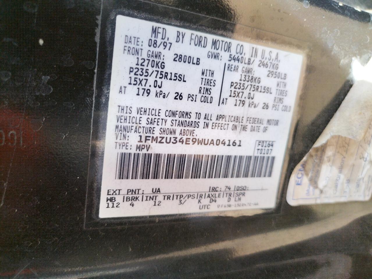 Photo 10 from auction – 1998 FORD EXPLORER with VIN 1FMZU34E9WUA04161