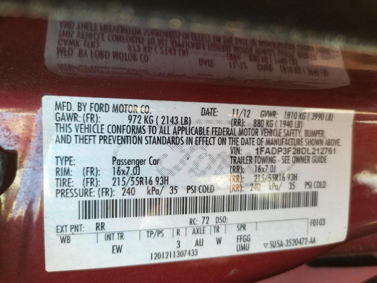 Photo 10 from auction – 2013 FORD FOCUS with VIN 1FADP3F28DL212761