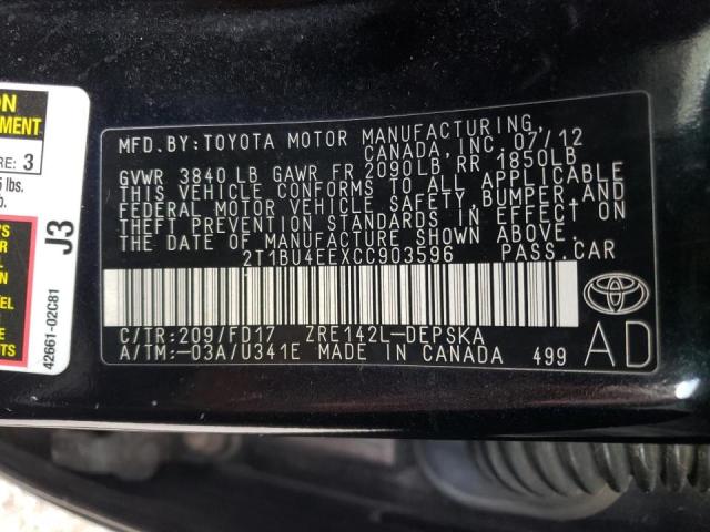 Photo 10 from auction – 2012 TOYOTA COROLLA BA with VIN 2T1BU4EEXCC903596