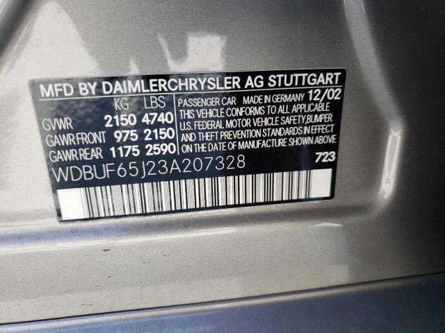 Photo 10 from auction – 2003 MERCEDES-BENZ E 320 with VIN WDBUF65J23A207328