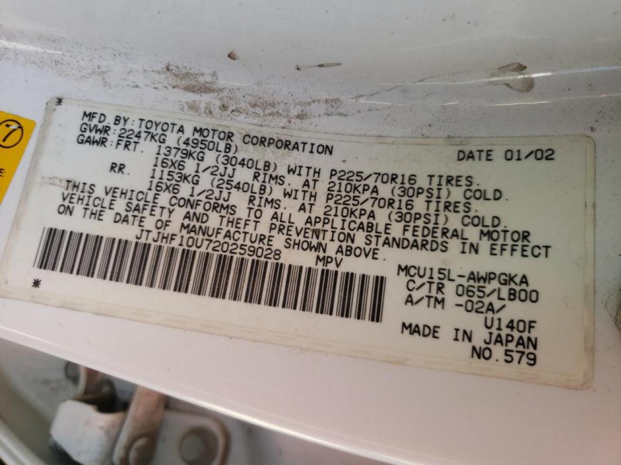 Photo 10 from auction – 2002 LEXUS RX 300 with VIN JTJHF10U720259028