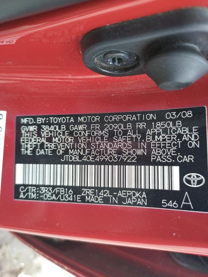 Photo 10 from auction – 2009 TOYOTA COROLLA BA with VIN JTDBL40E499037922