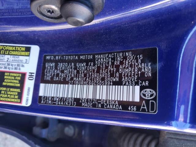 Photo 10 from auction – 2016 TOYOTA COROLLA L with VIN 2T1BURHE6GC505994