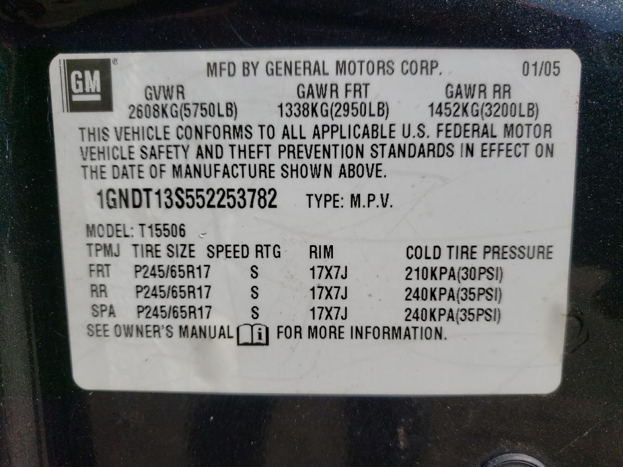 Photo 10 from auction – 2005 CHEVROLET TRAILBLAZE with VIN 1GNDT13S552253782