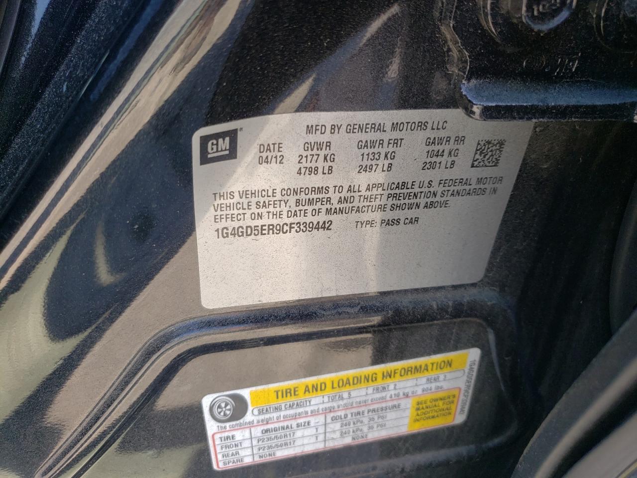 Photo 10 from auction – 2012 BUICK LACROSSE P with VIN 1G4GD5ER9CF339442