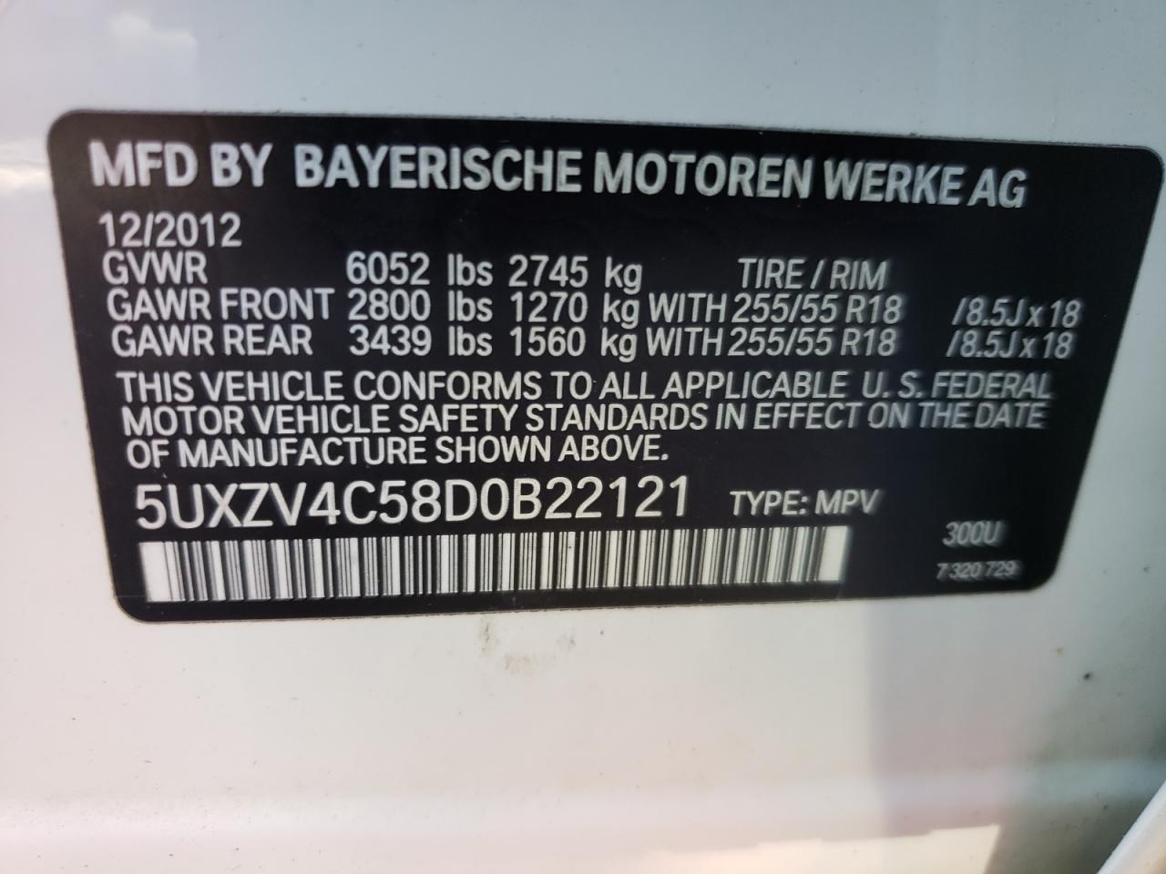 Photo 10 from auction – 2013 BMW X5 XDRIVE3 with VIN 5UXZV4C58D0B22121