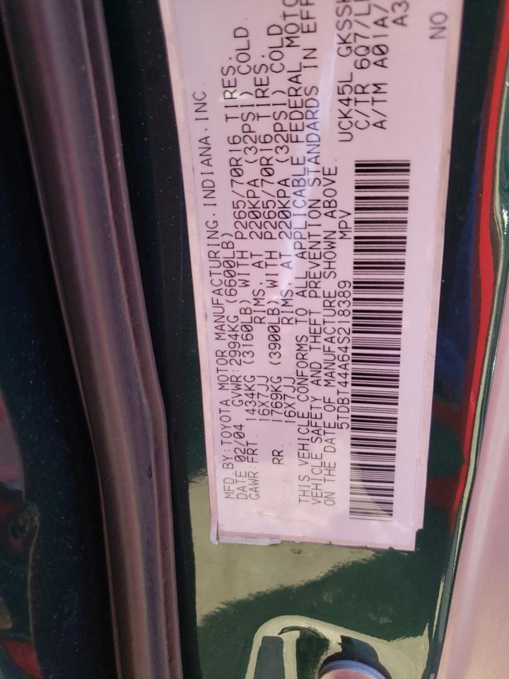 Photo 10 from auction – 2004 TOYOTA SEQUOIA SR with VIN 5TDBT44A64S218389